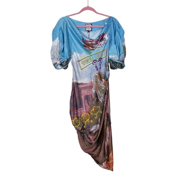 Mukzin NEW With Tags Balloon Sleeve Midi Dress Small - Picture 3 of 11